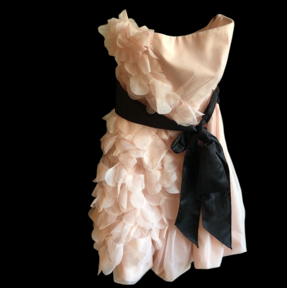 Elegant Pink One-Shoulder Dress with Black Sash